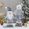 Blue Fabric Christmas Decor Figure Set - Santa Snowman Reindeer Home Party Tabletop Holiday Display