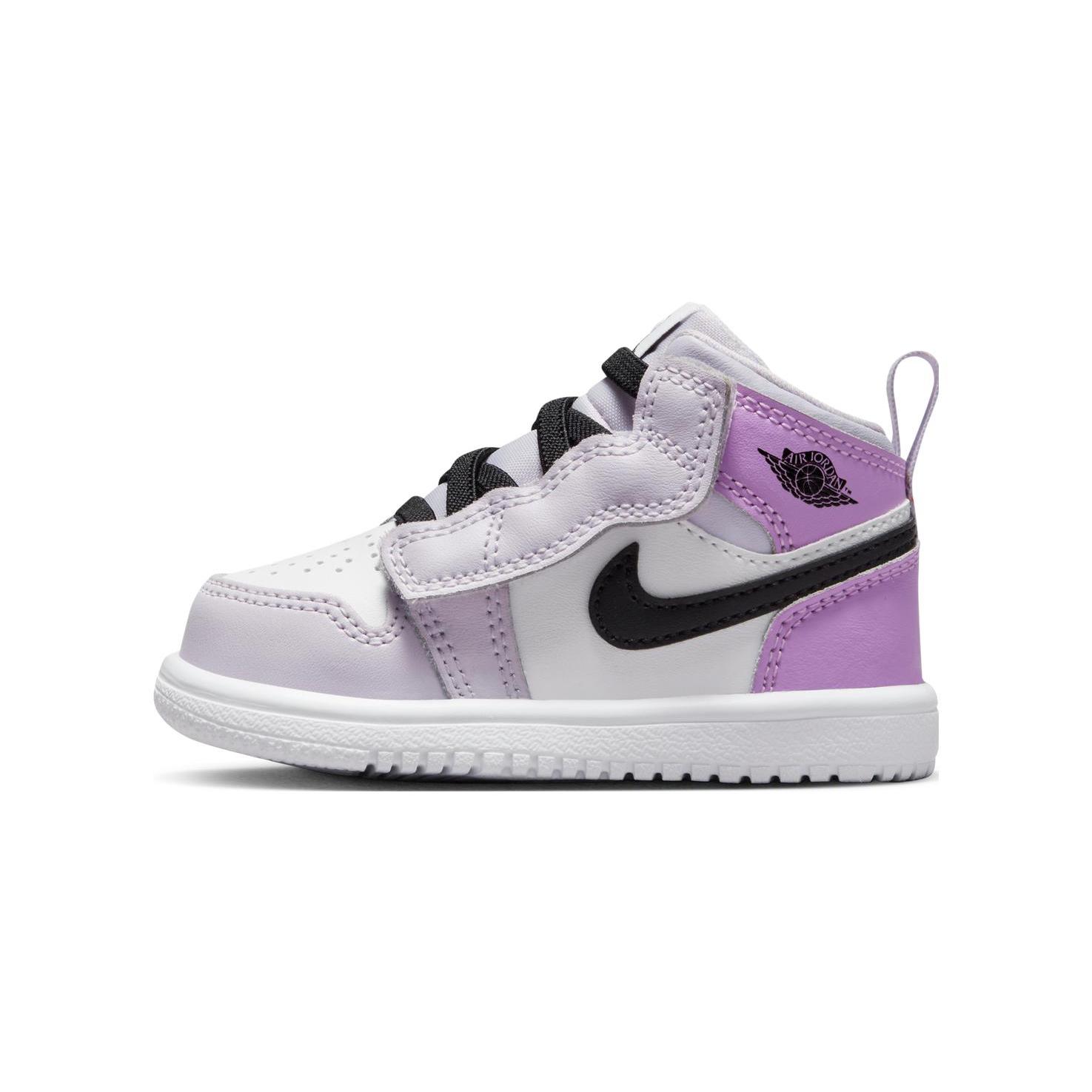 Jordan Air Jordan 1 Mid TD Lightweight Abrasion Resistant Mid top Toddler Shoes White Purple Infant And Toddler AR6352-501 18.5