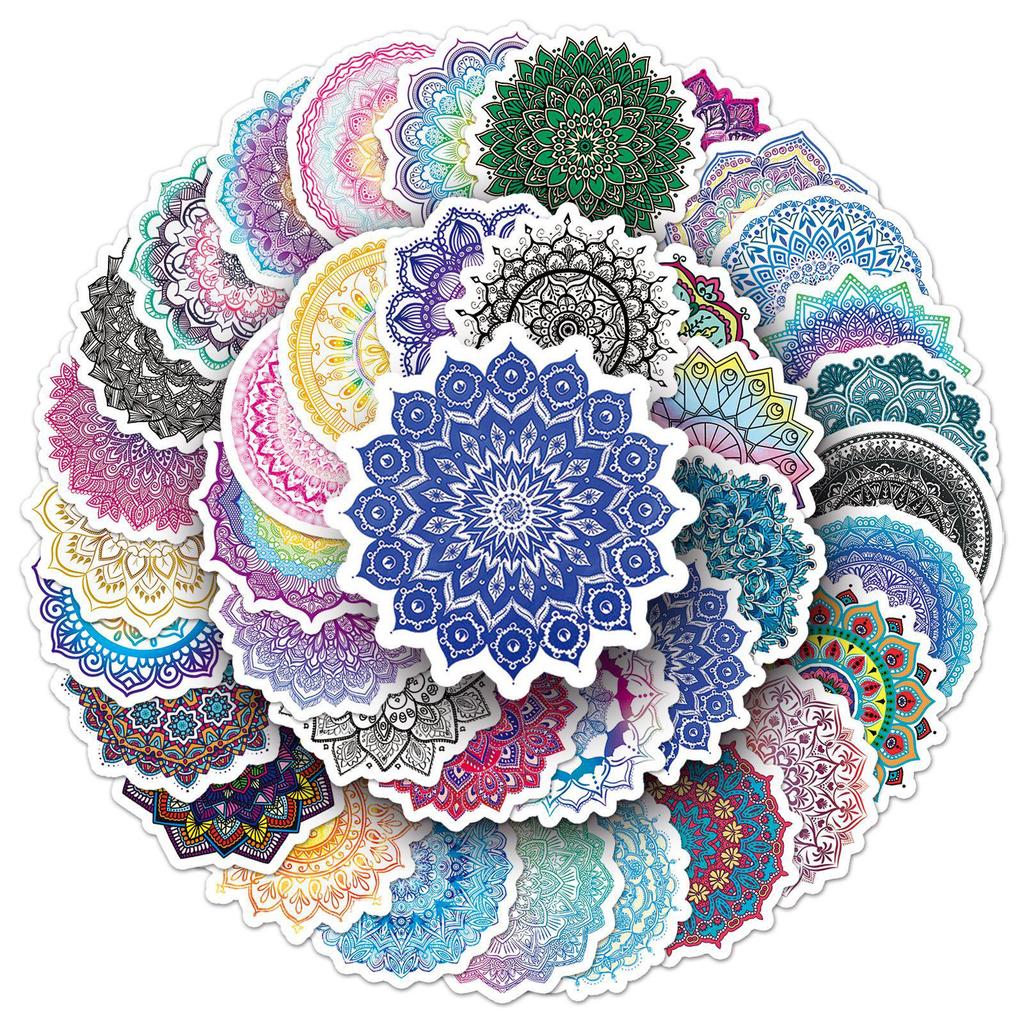 50 Iridescent Mandala Stickers - Waterproof DIY Decoration for Stationery and Milk Tea Cups