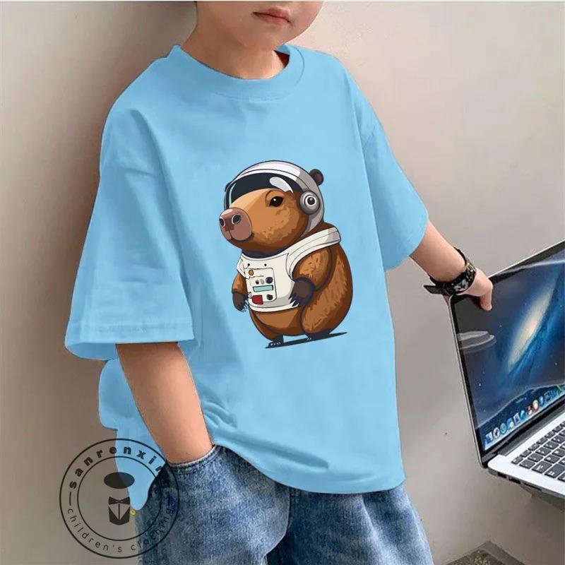 

Очаровательная детская модная футболка с изображением капибары, идеальная летняя одежда, мягкая ткань, идеальный подарок для детей, универсальная базовая рубашка 13T+(170cm)