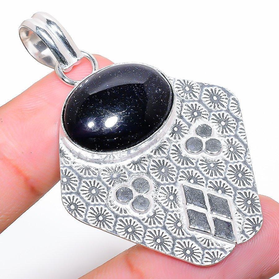 Purple Sunstone Gemstone Handmade 925 Sterling Silver Jewelry Pendant 2.17"