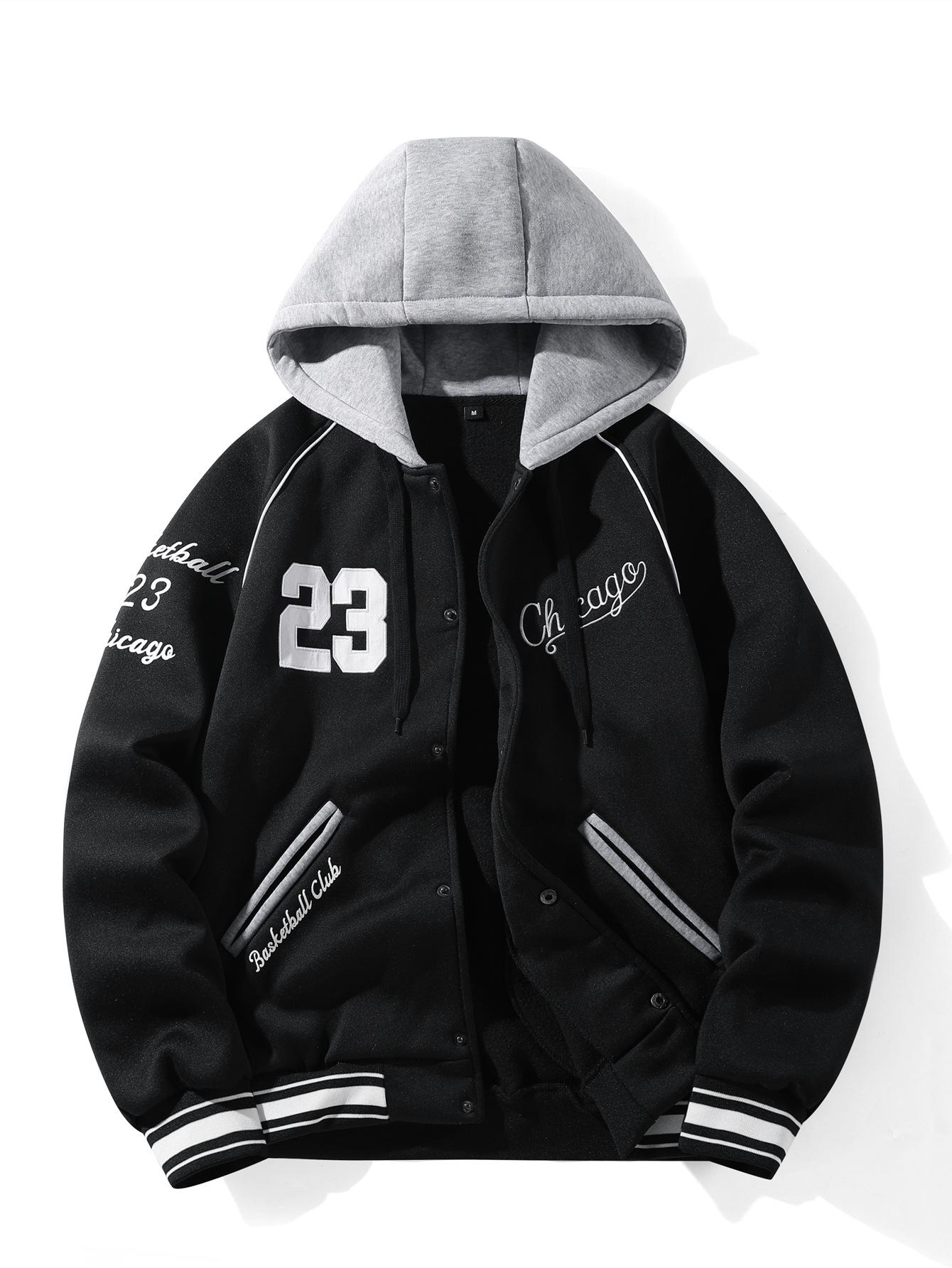 

Men s European Size Hooded Embroidery Knit Jacket for Autumn and Winter Sports & Casual Outdoor Wear L чорний