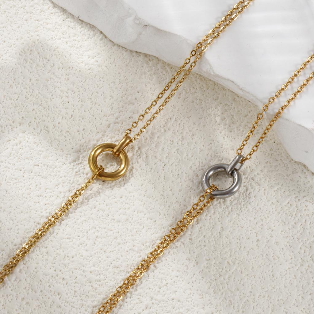 Minimalist Circle Pendant Necklace 18K Real Gold Plated Stainless Steel Ring Charm Necklace Jewelry For Women Gift 42cm +8cm