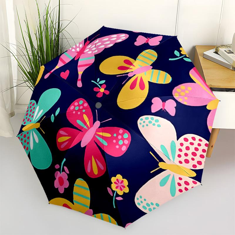 1pc Butterfly Print Automatic Umbrella - Automatic Opening And Closing, Sturdy Iron Frame, Portable Folding Design Yy251018127