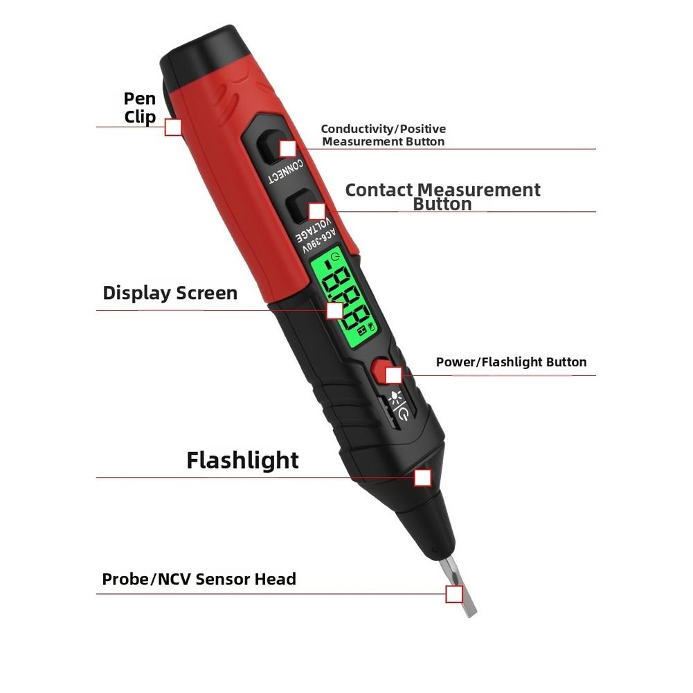 HT96A For Electrical Voltage Tester with Digital Display Neutral Wire Identification NCV Detection and Built in Flashlight