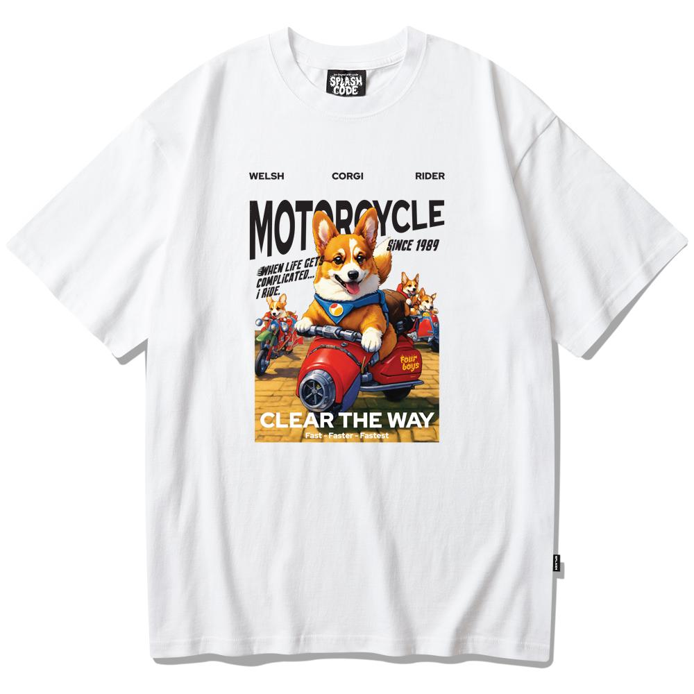 Seupeullaesikodeu White Short Sleeve T-Shirt - Corgi Rider