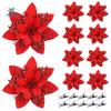 10 Stück Simulation Künstliche Blumen für Weihnachtsbaum mit Clips Glitzernde Weihnachtssternblumen Glitzernde Weihnachtsbaumornamente