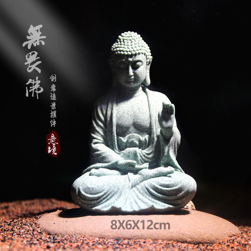Ksitigarbha Buddha Green Sandstone Statue for Fish Tank, Garden, or Tea Room Decoration
