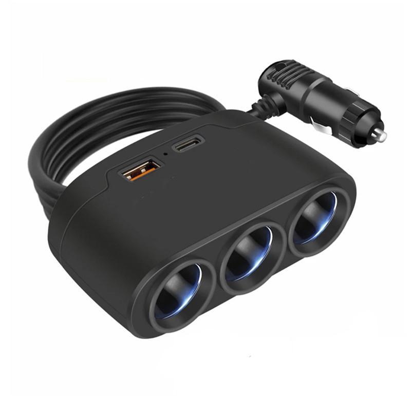 120W Araç Şarj Adaptörü 12V 24V 3 Soket Ayırıcı Çift USB LED Araç Hızlı Şarj Cihazı Telefon için