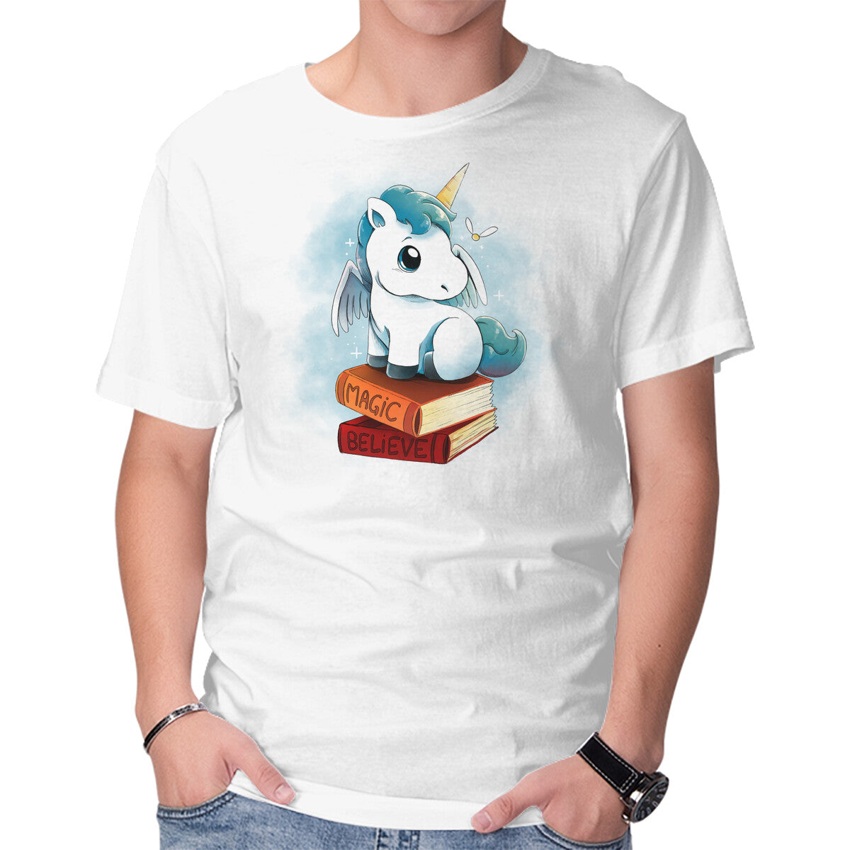 Unisex Crew Neck T-Shirt Unicorns And Books Graphic Short Sleeve Casual Tee XXXL