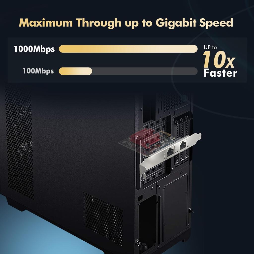 2-Port Gigabit PCIe Network Adapter, Intel 82575/82576 Controller, 1000/100Mbps Binardat Ethernet LAN Card for Windows/Linux