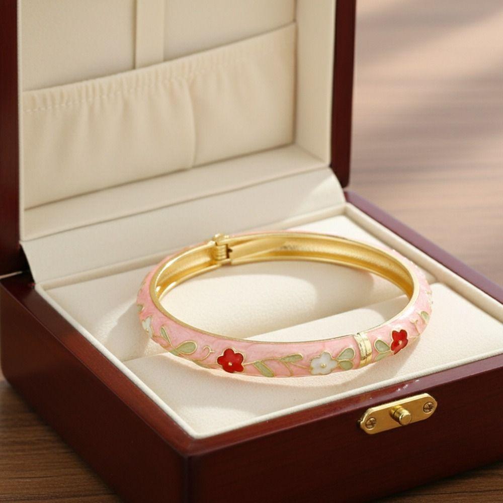 Flower Pattern Blossom Enamel Bracelet Rustic Style Women Bangle Vintage Bracelet  Student