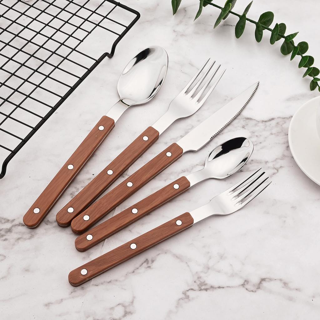 20-Piece Silverware Eating Utensils Set with Retro Handle, Service for 4, Stainless Steel Flatware Knife Fork Spoon Set Mirror Dishwasher Safe