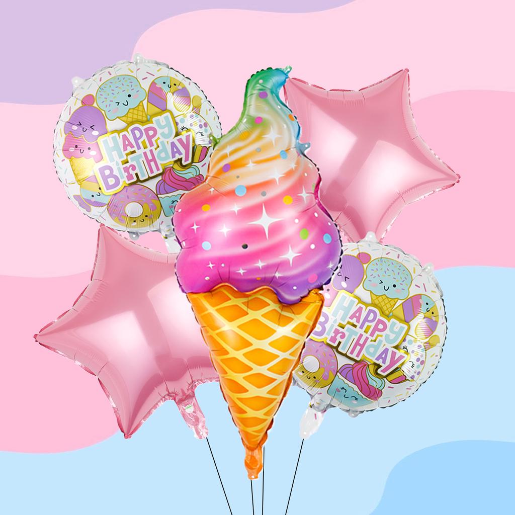 5pcs Macaron Ice Cream Rainbow Candy Balloons, Sweet Hawaiian Luau for Cow Day, Baby Shower, Wedding Decoration Supplies