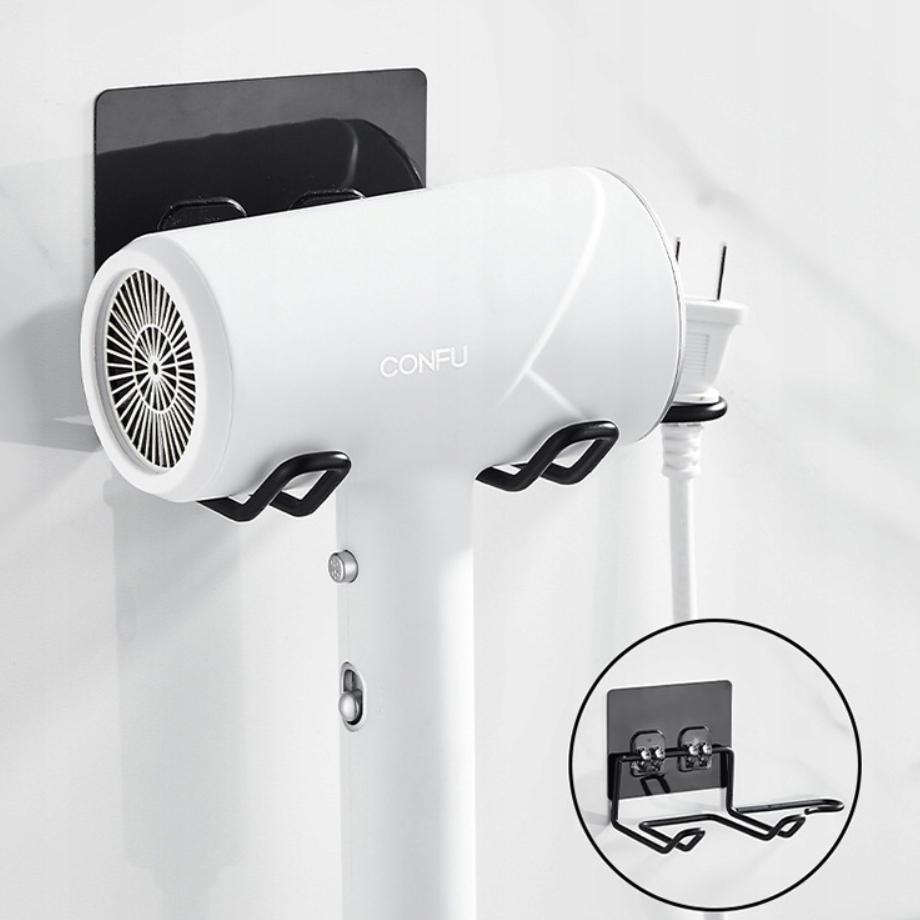 Support de Sèche-Cheveux pour Salle de Bain Noir Mat