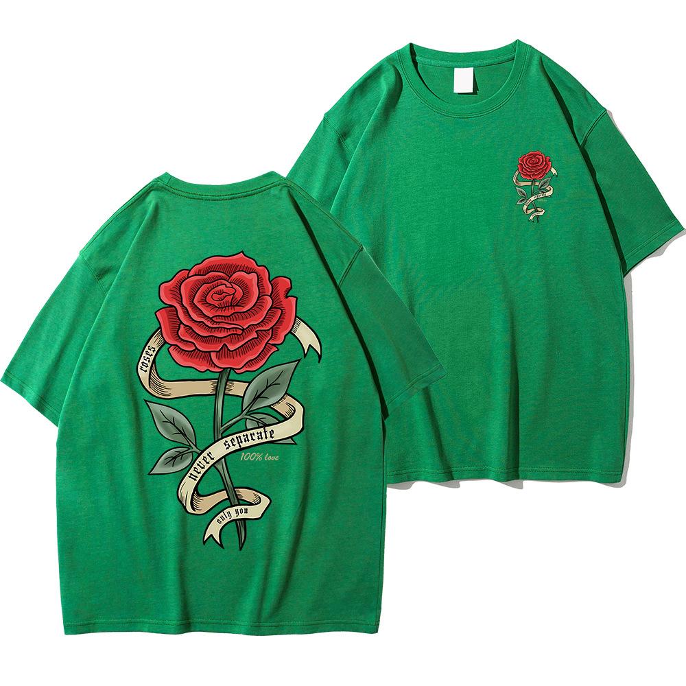 

Футболка мужская и женская из хлопка с принтом красной розы, дышащая, свободного покроя, с короткими рукавами 3XL зелёный
