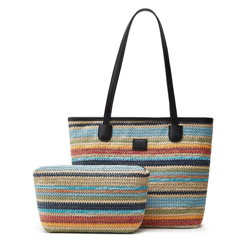 Summer large-capacity rainbow straw bag women's new fashionable versatile shoulder underarm bag portable tote bag