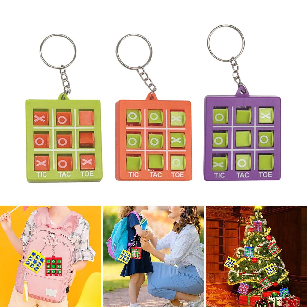 Pack of 16 Plastic Keyring Pendant Tic Tacs Toe Charm Keychain Colorful Key Chain Party Favors for Kids Backpacks