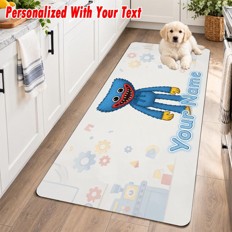 Poppy Playtime Custom Text Flannel Floor Rug Soft Kitchen Mat Personalized Non Slip Carpet