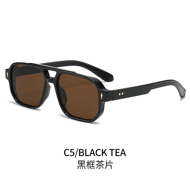New Square Double Beam Sunglasses Men'S Casual Driving Sunglasses Business Style Decorative Sunglasses