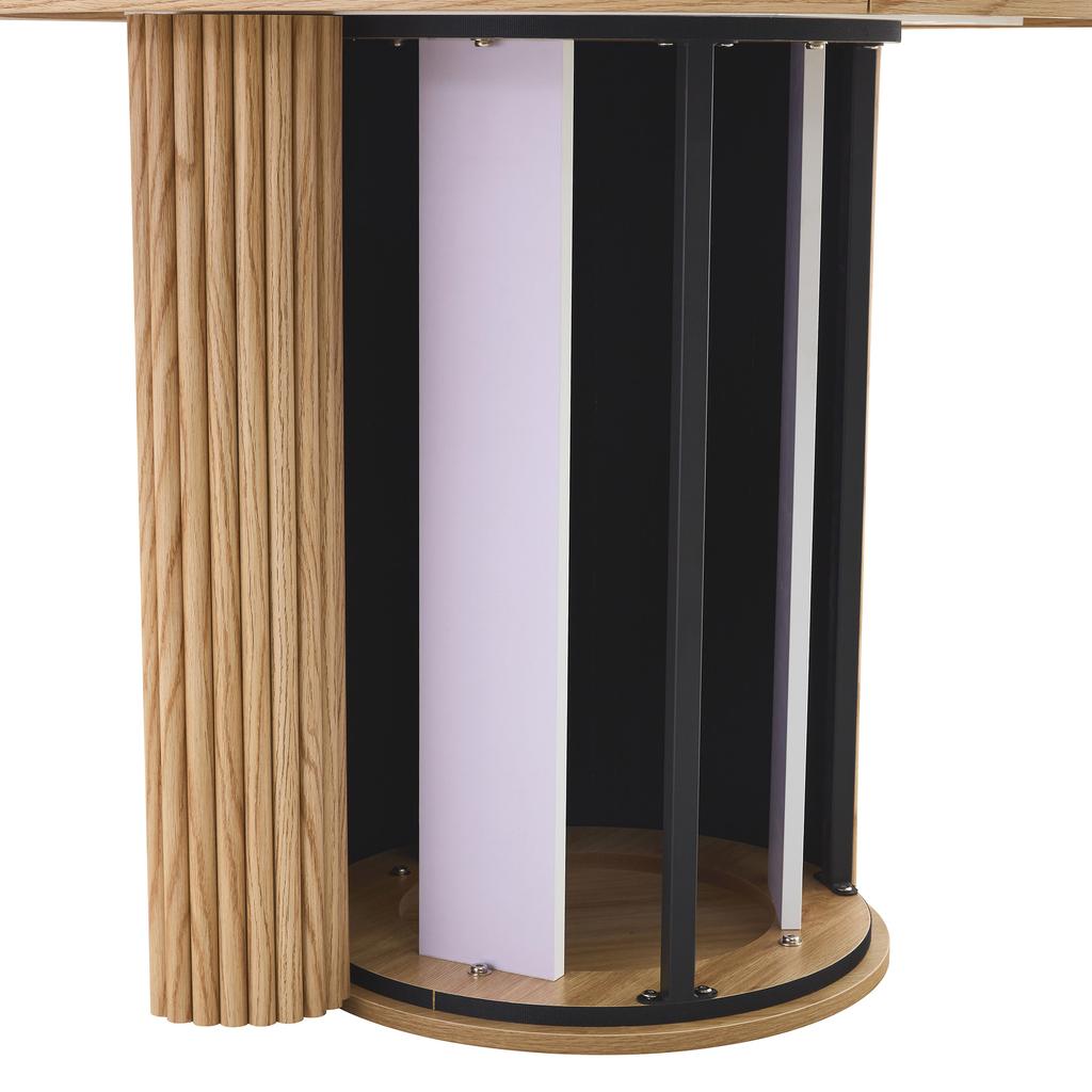 Round MDF Dining Table, 100 Cm, 4-6 People, Light Wood Look 4-Piece Top, Cylindrical Pedestal