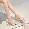 Fashion Summer New Open-toe High-heeled Shoes Women's Outward Wear Temperament with Skirt One-line Rhinestone Stiletto Sandals