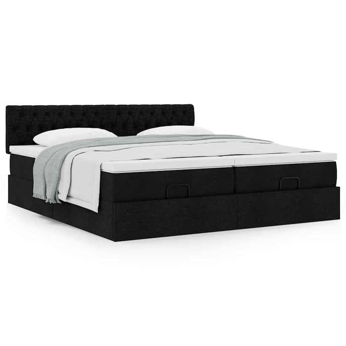 Cadre de lit ottoman avec matelas - Maison Exclusive - Tissu noir - 200 x 200 cm - Rangement hydraulique