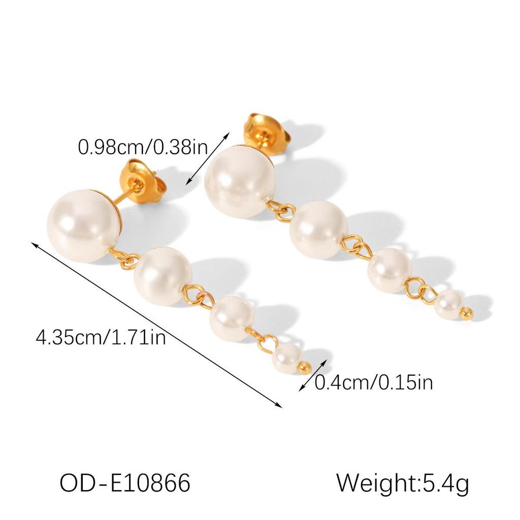 18k Gold Pearl Tassel Stainless Steel Earrings - Elegant Luxury Studs for Women