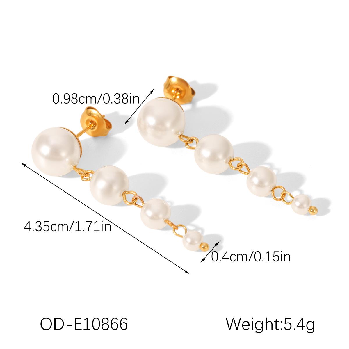 18k Gold Pearl Tassel Stainless Steel Earrings - Elegant Luxury Studs for Women