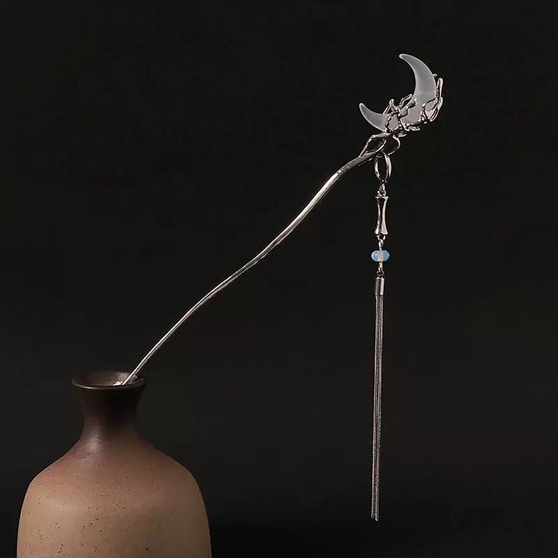 Squisito Fermaglio per Capelli a Forma di Fiore con Frangia di Perle di Luna Spilla per Capelli a Disco Bacchette per Capelli Donna Accessori Gioielli Cinesi Regalo