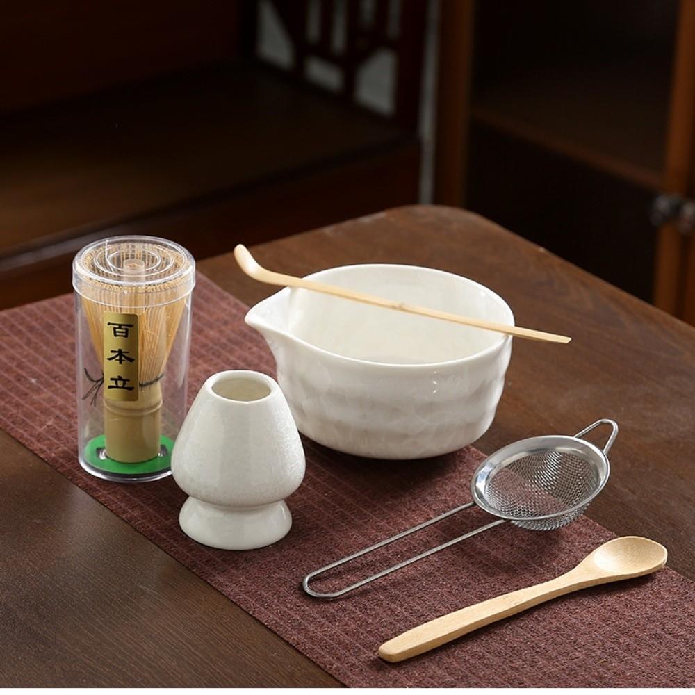 6PCS Traditional Bamboo Ceramic Japanese Matcha Tea Set Reusable Food Grade Matcha Stirring Brush Safe Matcha Whisk