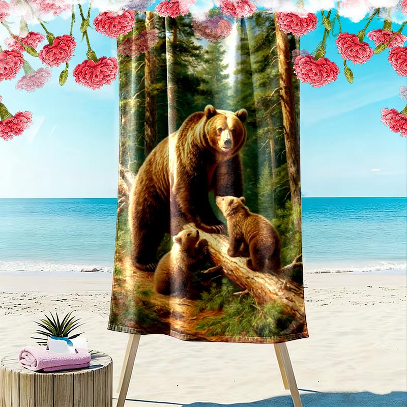Bear Print Beach Towel, Large Soft Quick Dry Towel for Beach Camping Swimming