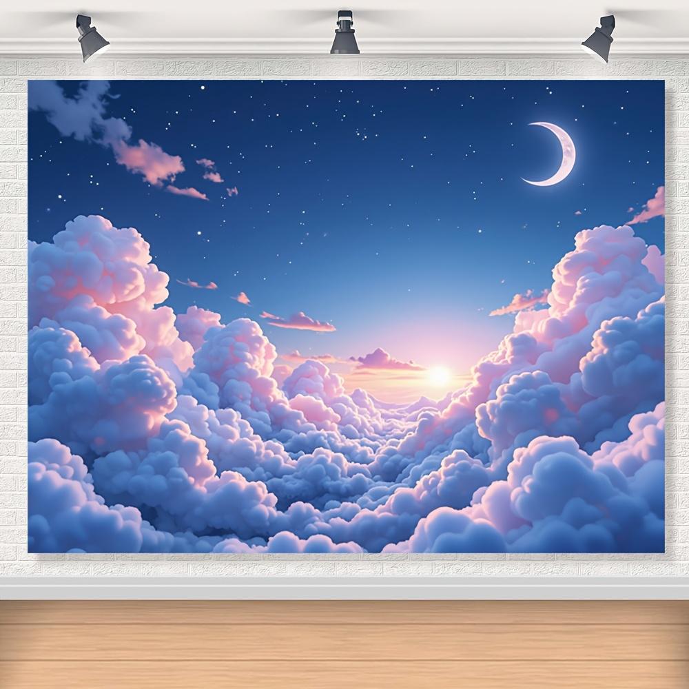 Dreamy Sky Clouds Sunset Moon Wall Tapestry 2D Flat Print Celestial Art Nature Decor Boho Style Home Interior Hanging