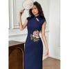 European summer new Chinese style elegant temperament flower embroidery stand-up collar sleeveless long dress women