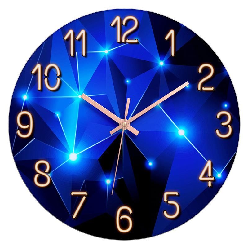 Children's Room Fashion Creative Clock Home Wall Clock Living Room Round Glass Clock Bedroom Silent Quartz Clock 30CM