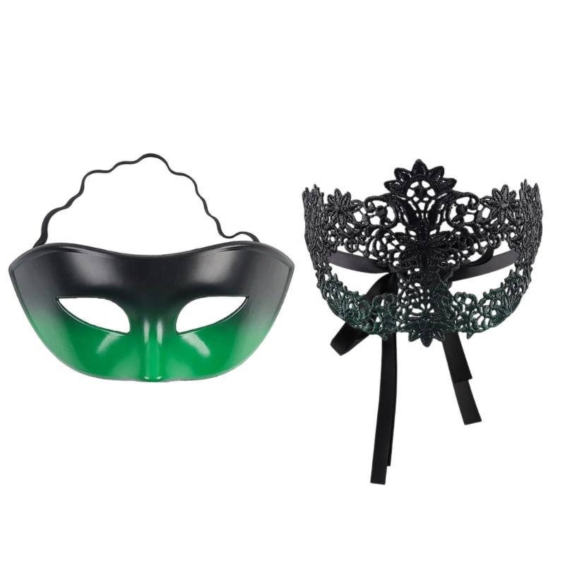 2 Part Set Elegant Half Face Pretend Disguises Thin Plastic For Halloween Parties & Celebratory Gatherings