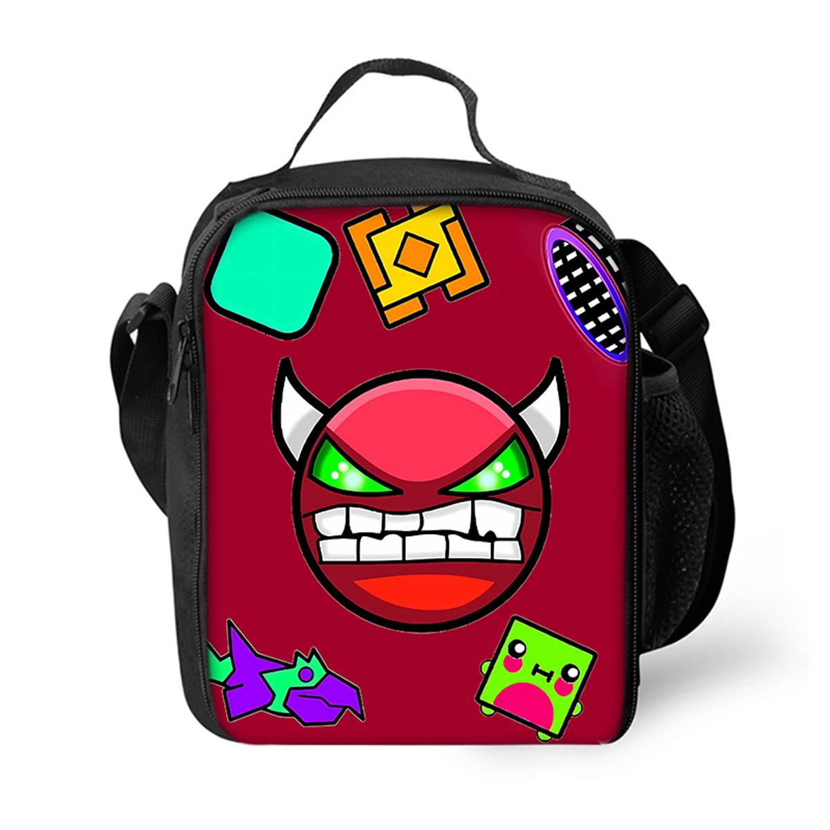 Luxe Nieuwigheid Crossbody Geometry Dash Lunchbox Thermische isolatie Voedsel Lunchtas 3D Geprint Picknick Geïsoleerde Handtassen IJszakken