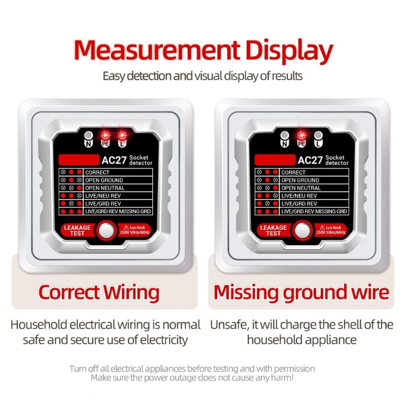 Outlet Tester Advanced Receptacle Tester with Voltage-Display 250V Power Socket Automatic Electric Circuit Polarity-