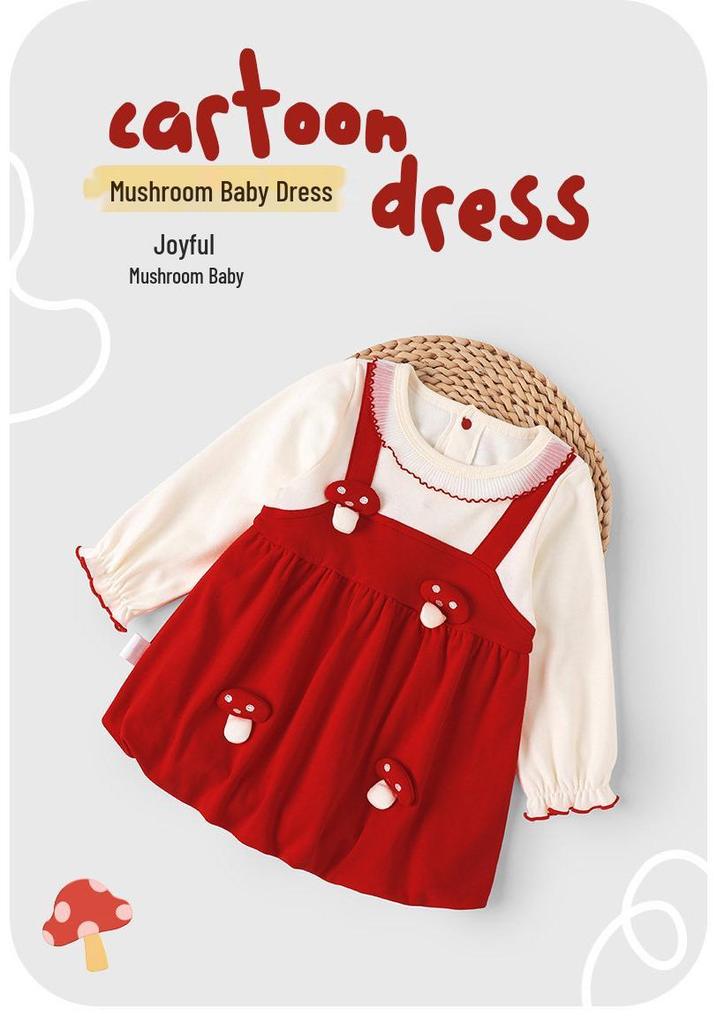 Youqi Red Baby Girl Autumn Princess Dress – Stylish 100-Day First Birthday Gown