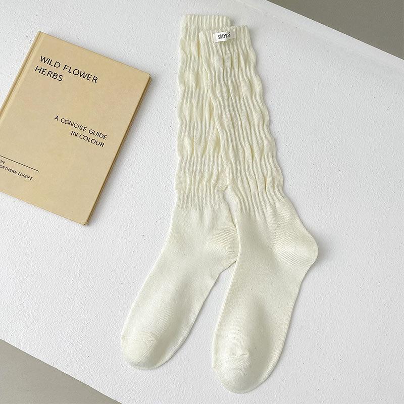 Women's Spring and Fall Vintage Solid Color Tall Drum Pile Calf Cotton Socks