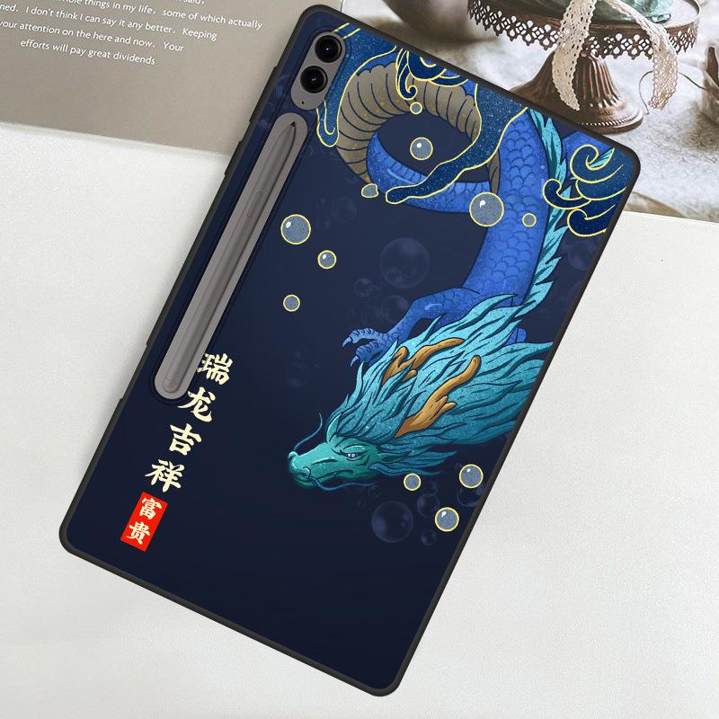 

Чехол для планшета Samsung Galaxy Tab S9 FE+ S8 Ultra Carbon Fiber, чехол для планшета в китайском стиле для Galaxy Tab S9 S8 A9 Plus, мягкий силиконовый матовый протектор For Galaxy Tab S8 Plus