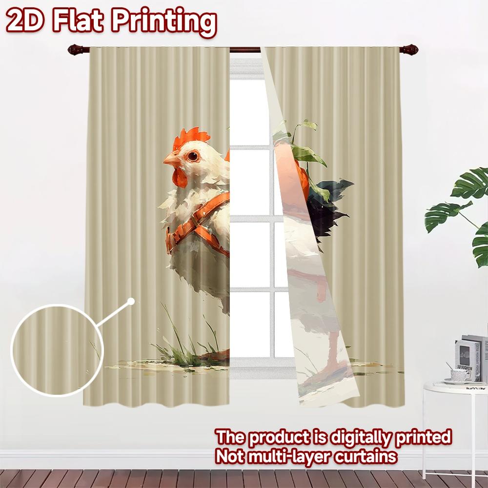 2D flat printing 2pcs Curtains Cute chicken pumpkin harvest Digital Printed Polyester Drapes Festive Wall Decor Perfect for