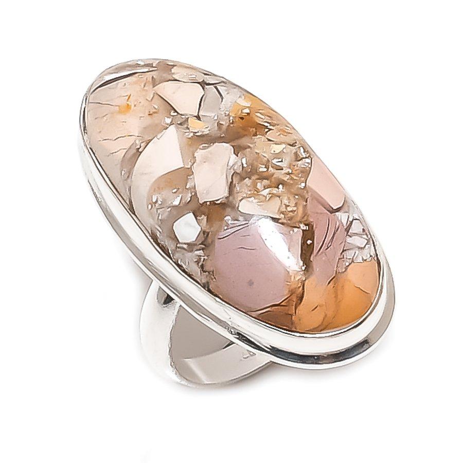 

Brecciated Mookaite Gemstone Handmade 925 Sterling Silver Ring Size 8 R8a64