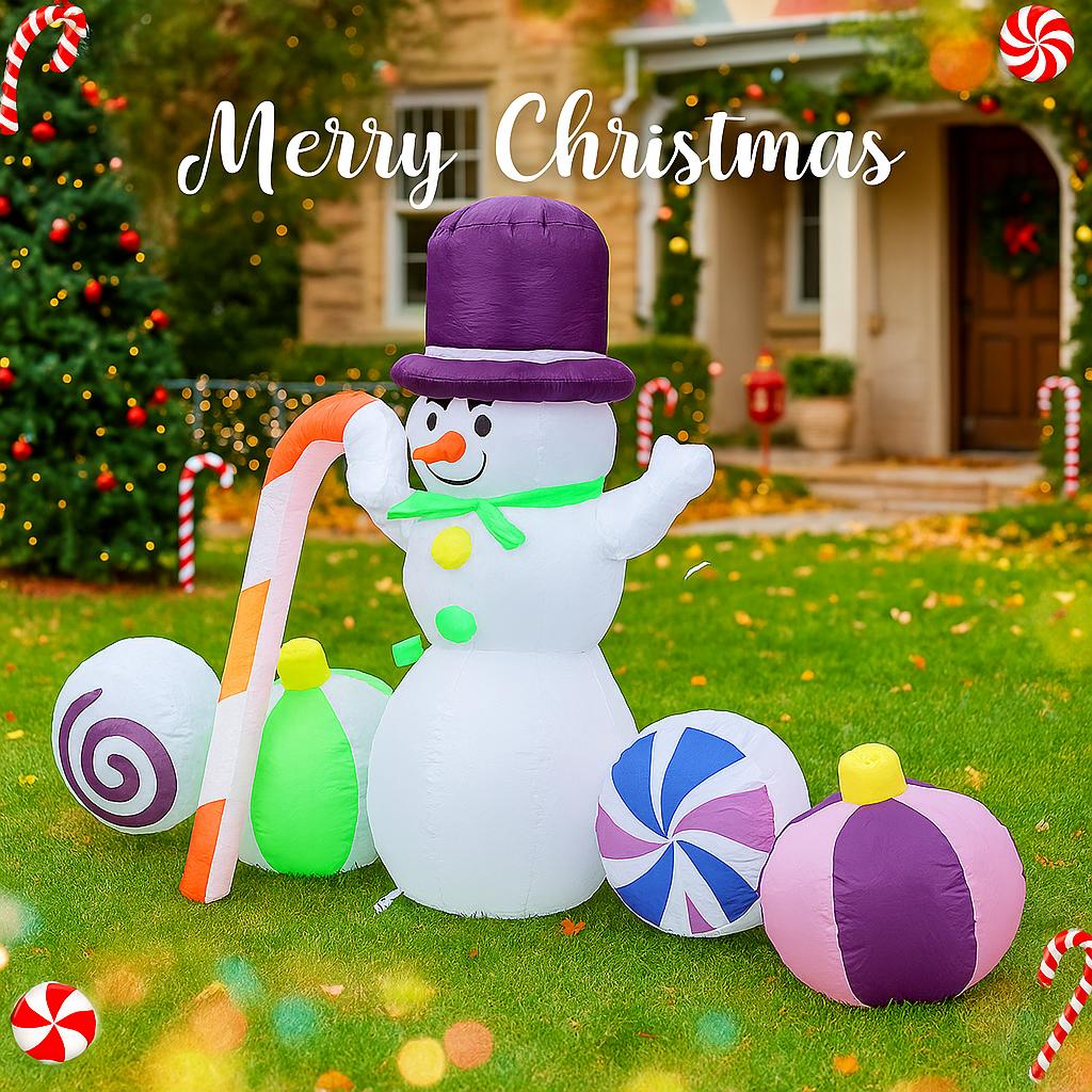 5.91FT Inflatable Toy Snowman Candy Decoration Xmas Yard Lawn Home Party Decor Ornament With LED Lit Christmas Supplie Gift