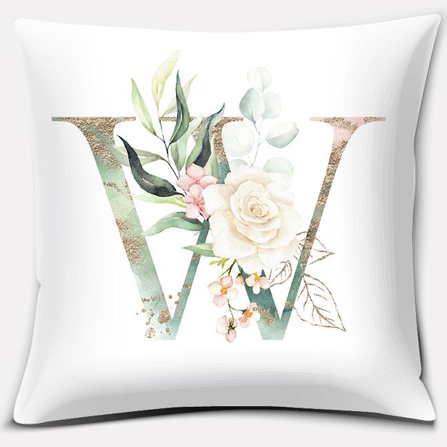 Green Flower Letter Series Pillow Gift Home Office Decoration Pillow Bedroom Sofa Car Cushion Cover Pillowcase