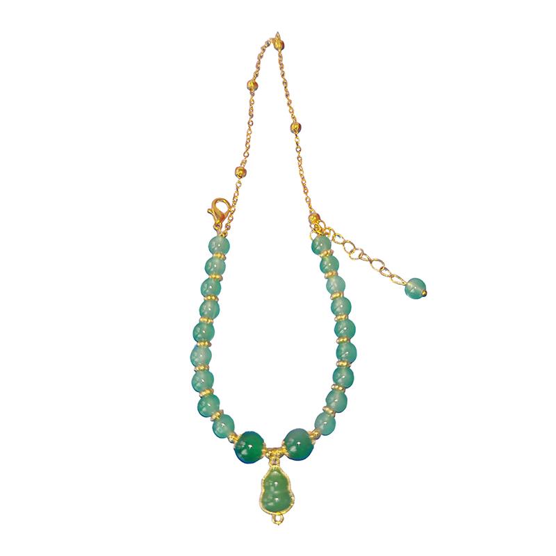 Chinese Style Imitation Jade Gourd Pendant Bracelet For Women Girls Double Layer Chain Lucky Beaded Bracelet Jewelry Party Gift