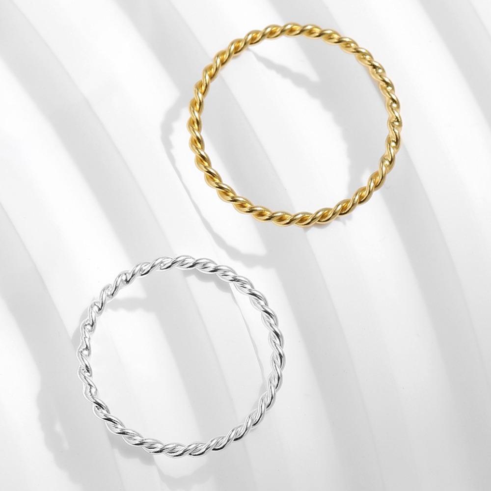S925 Silver Minimalist Handmade Twisted Ring Thin Band Stackable Jewelry for Women