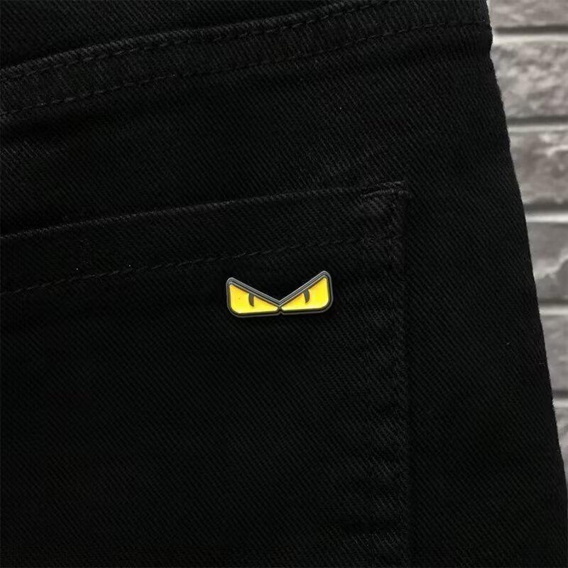 High-End 2024 Men's Designer Black Jeans: Slim-Fit, Printed, Versatile Trousers for Spring & Autumn.