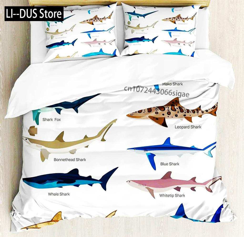 Comforter Shark Types Of Sharks Pattern Bedclothes Double Queen King Size Polyester Bedding Set