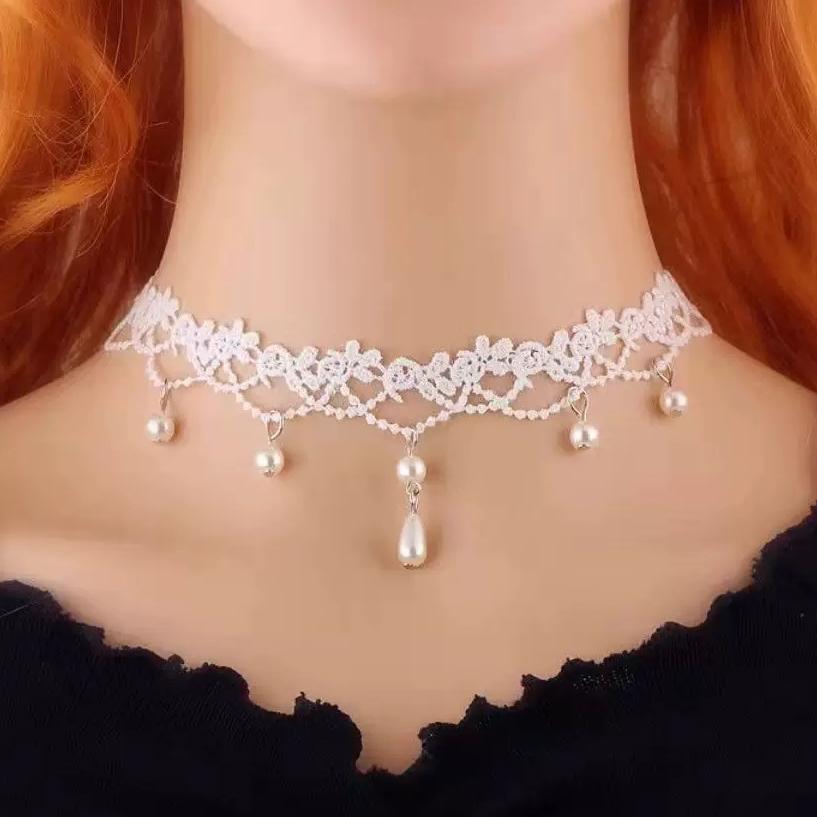 Koreanische Mode Samt Halsband Halskette für Frauen Vintage Sexy Spitze Halskette mit Anhänger Gothic Mädchen Hals Schmuck Zubehör